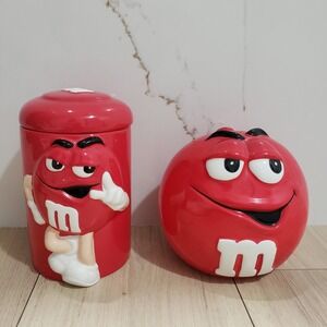 M&Ms Red Characters Cookie Jar‎ Candy Dispenser Galerie 2000s Set of 2 Vintage